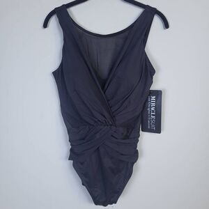 Miraclesuit Illusionist Palma One Piece Swimsuit Size 16 Black Mesh Slimming NWT